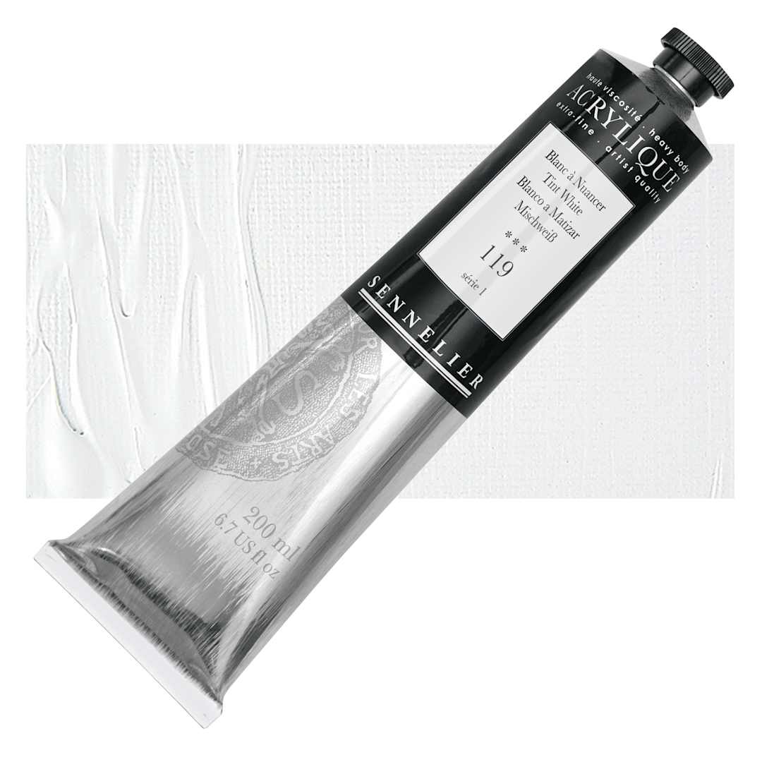 Open in modal - Sennelier Extra-Fine Artist Acrylique - Tint White, 200 ml tube and swatch