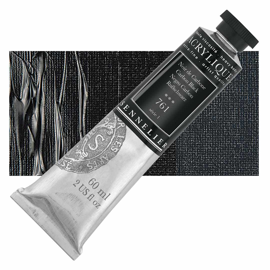 Open in modal - Sennelier Extra-Fine Artist Acrylique - Carbon Black, 60 ml tube and swatch