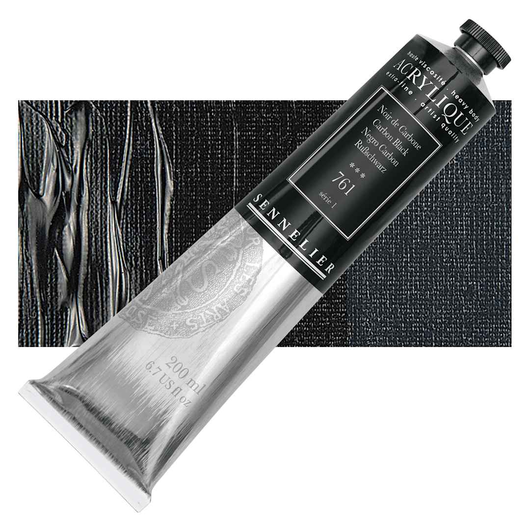 Open in modal - Sennelier Extra-Fine Artist Acrylique - Carbon Black, 200 ml tube and swatch