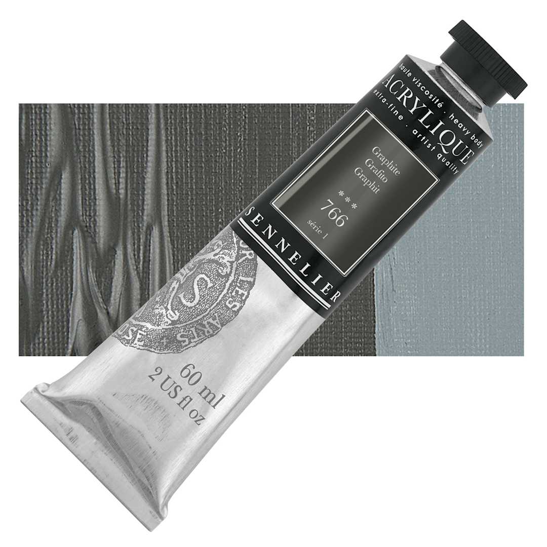 Open in modal - Sennelier Extra-Fine Artist Acrylique - Graphite, 60 ml tube and swatch