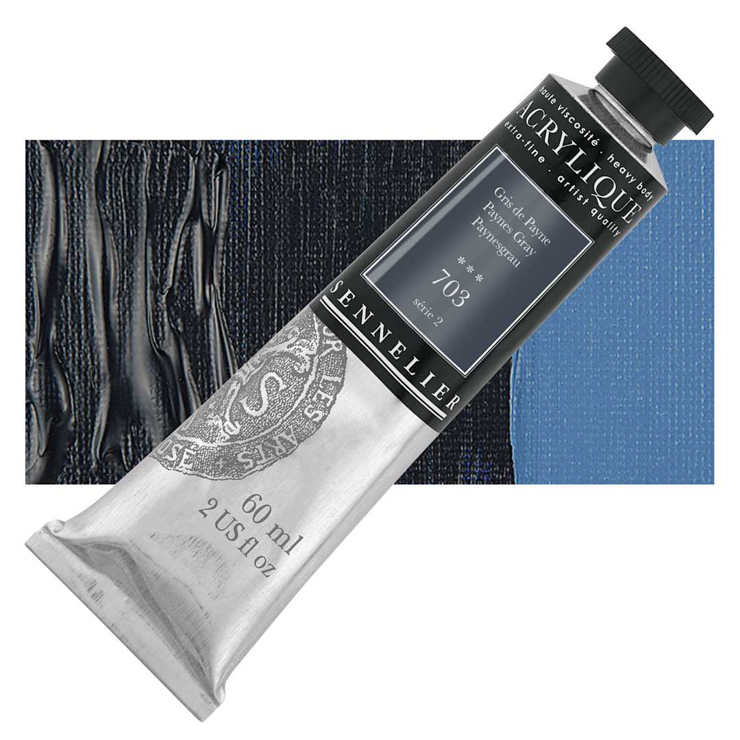 Open in modal - Sennelier Extra-Fine Artist Acrylique - Paynes Gray, 60 ml tube and swatch