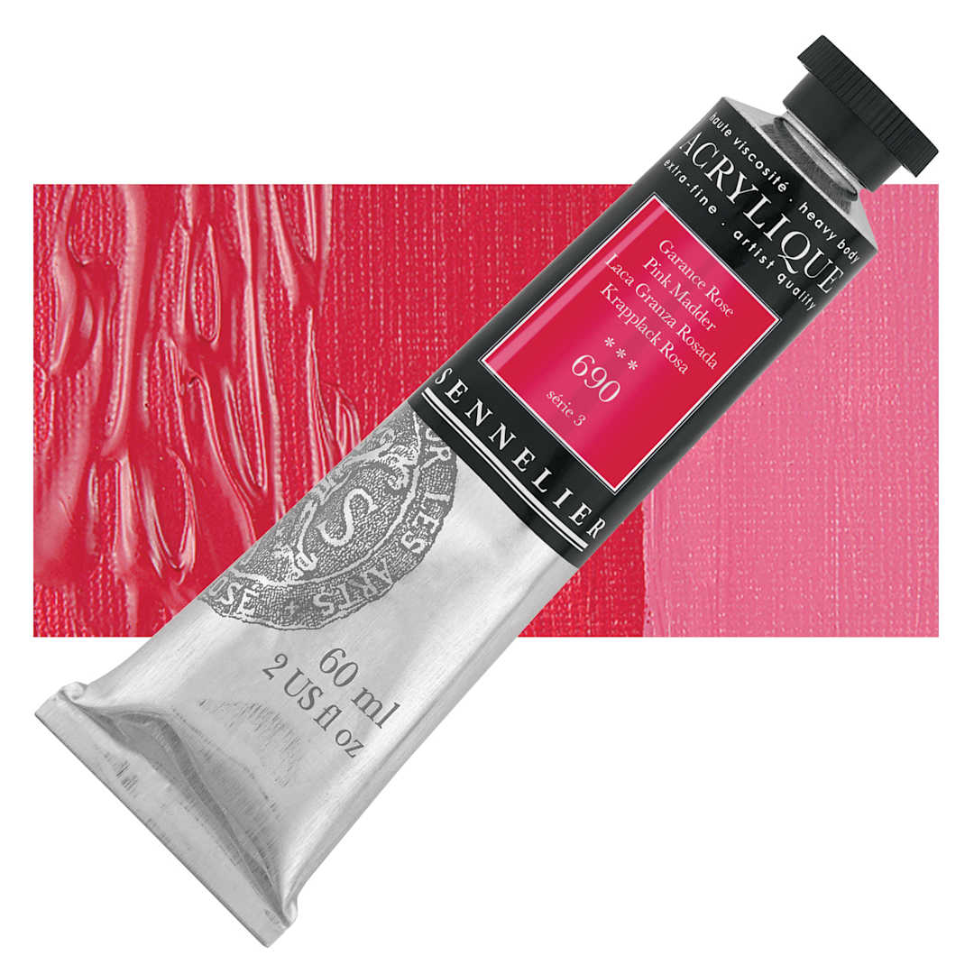 Open in modal - Sennelier Extra-Fine Artist Acrylique - Pink Madder, 60 ml tube and swatch