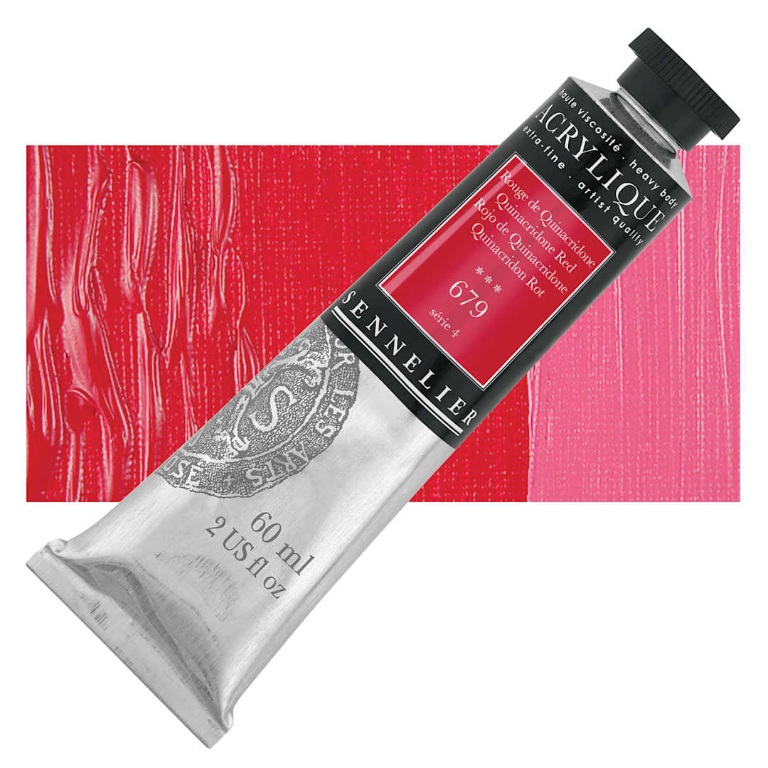 Open in modal - Sennelier Extra-Fine Artist Acrylique - Quinacridone Red, 60 ml tube and swatch