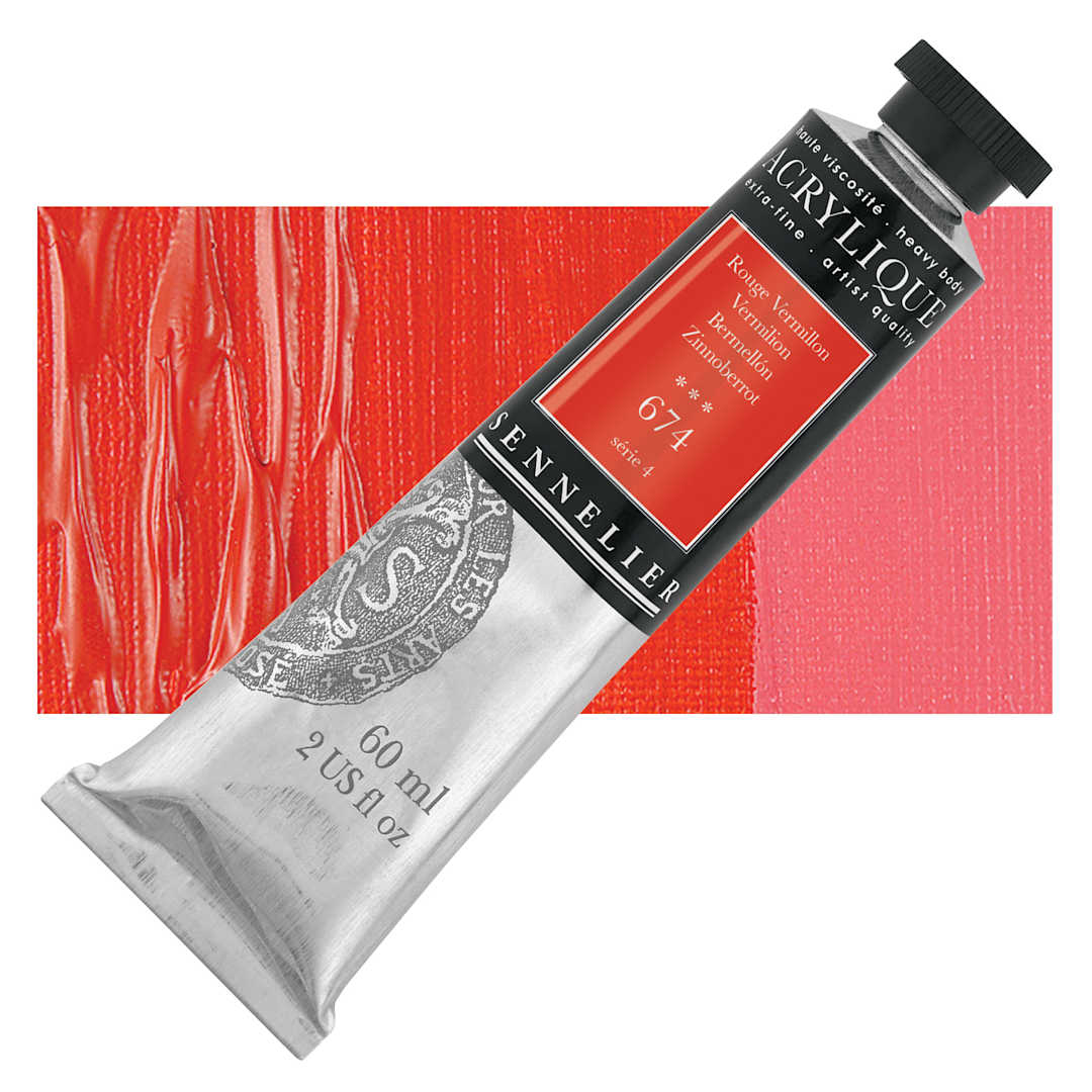 Open in modal - Sennelier Extra-Fine Artist Acrylique - Vermilion, 60 ml tube and swatch