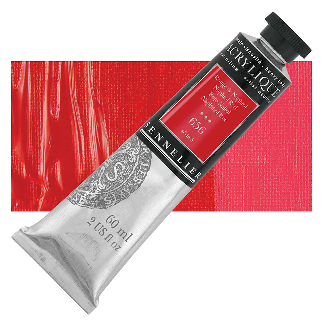 Open in modal - Sennelier Extra-Fine Artist Acrylique - Naphthol Red, 60 ml tube and swatch
