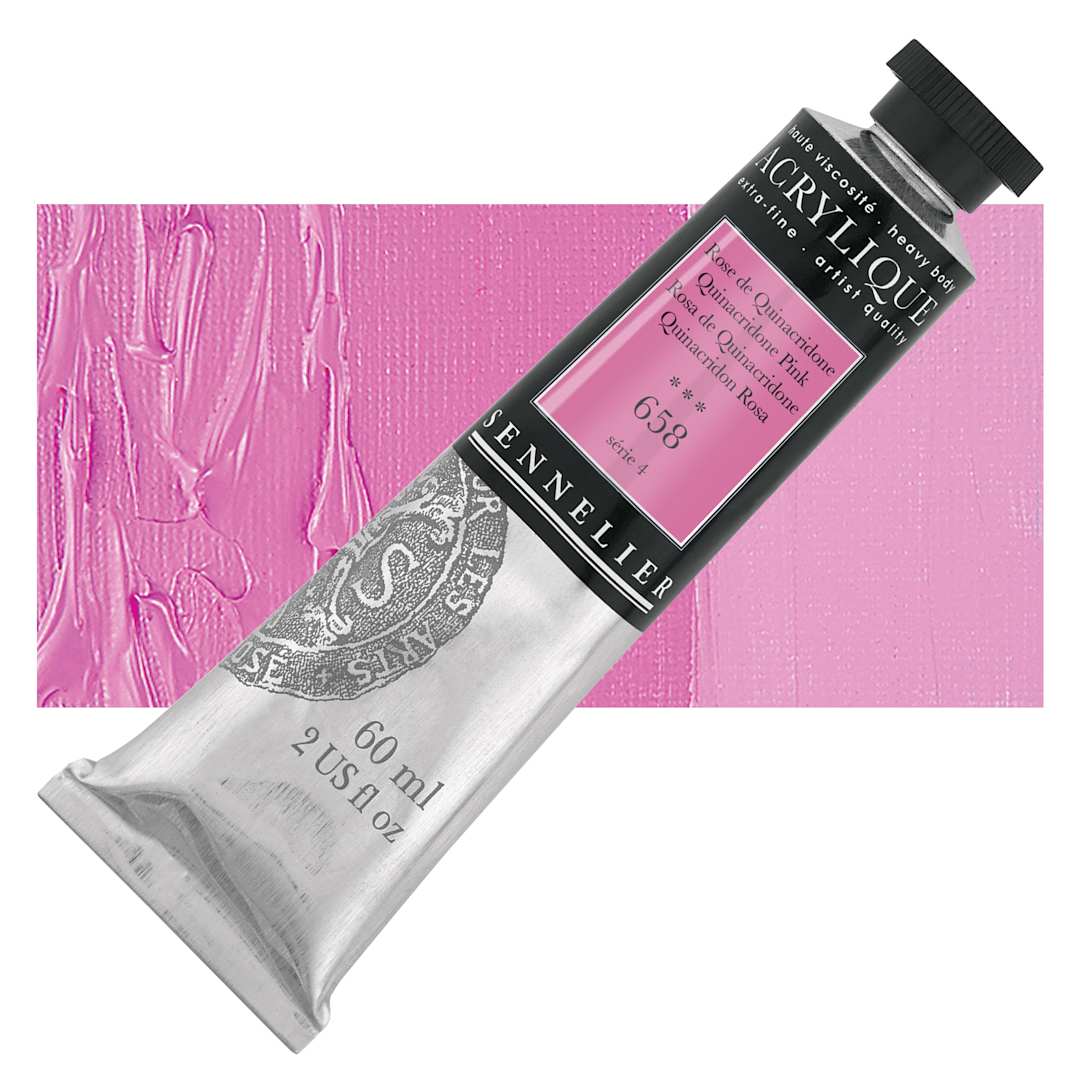Open in modal - Sennelier Extra-Fine Artist Acrylique - Quinacridone Pink, 60 ml  tube and swatch