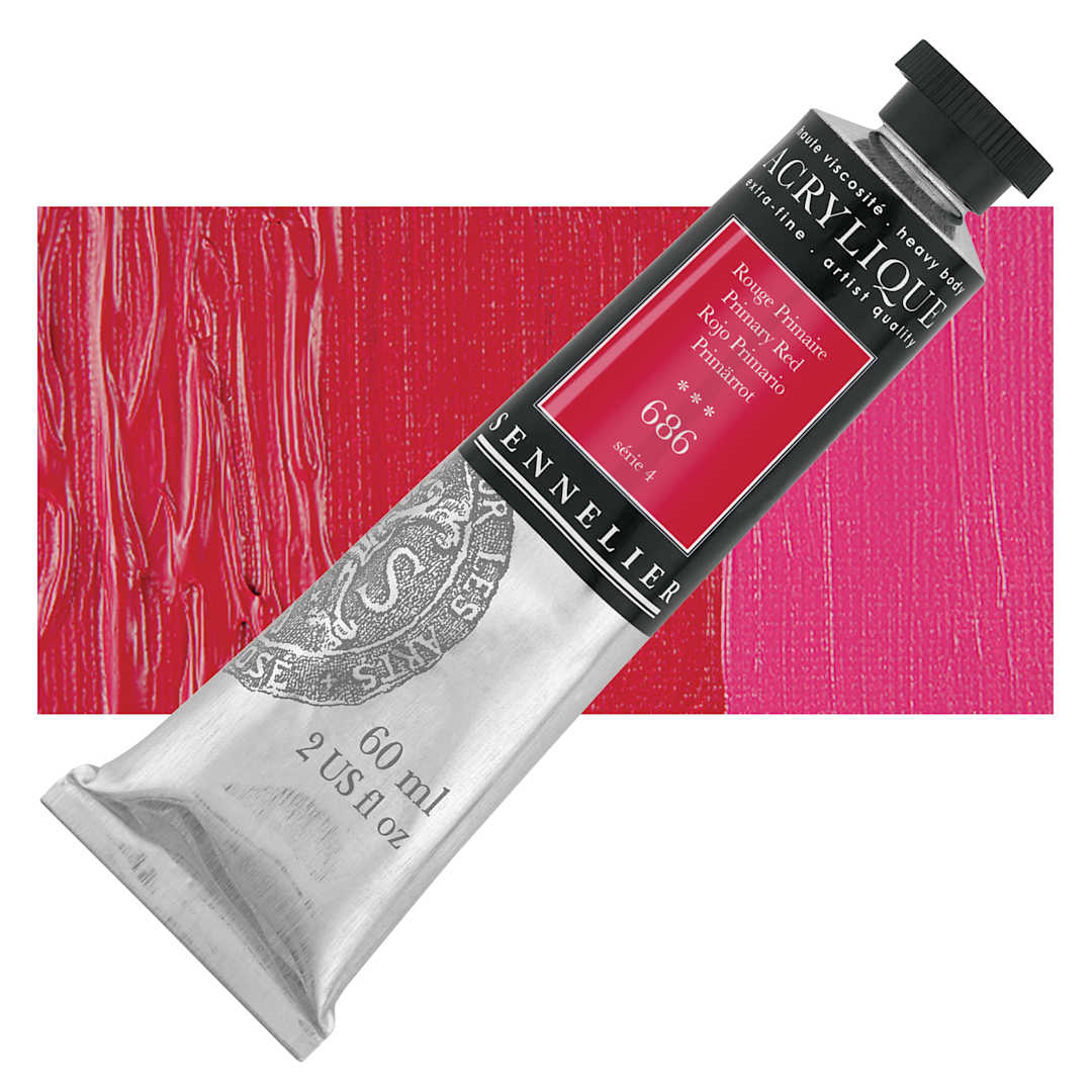 Open in modal - Sennelier Extra-Fine Artist Acrylique - Primary Red, 60 ml tube and swatch