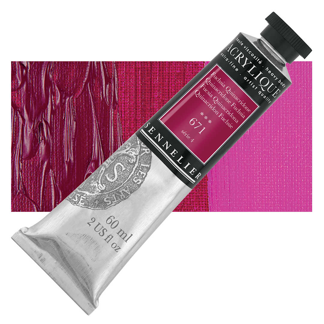 Open in modal - Sennelier Extra-Fine Artist Acrylique - Quinacridone Fuschia, 60 ml tube and swatch
