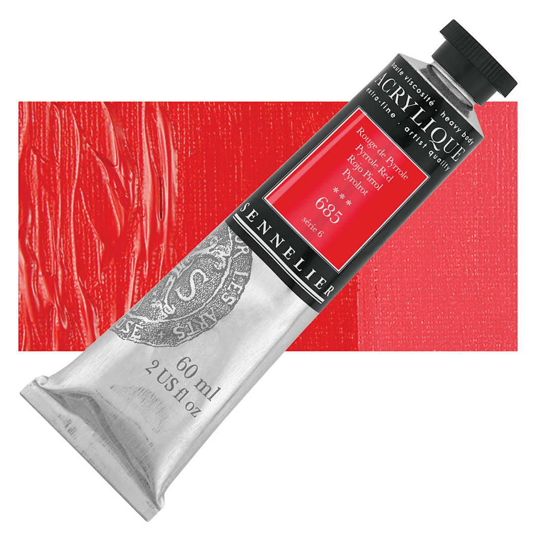 Open in modal - Sennelier Extra-Fine Artist Acrylique - Pyrrole Red, 60 ml tube and swatch
