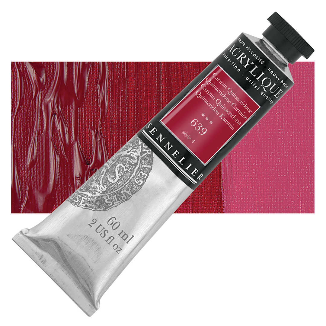 Open in modal - Sennelier Extra-Fine Artist Acrylique - Quinacridone Carmine, 60 ml tube and swatch