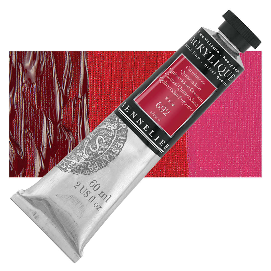 Open in modal - Sennelier Extra-Fine Artist Acrylique - Quinacridone Crimson, 60 ml tube and swatch