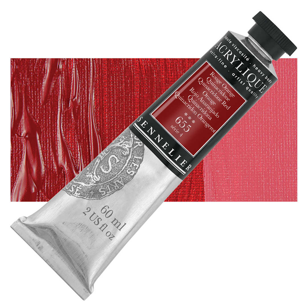 Open in modal - Sennelier Extra-Fine Artist Acrylique - Quinacridone Red Orange, 60 ml tube and swatch