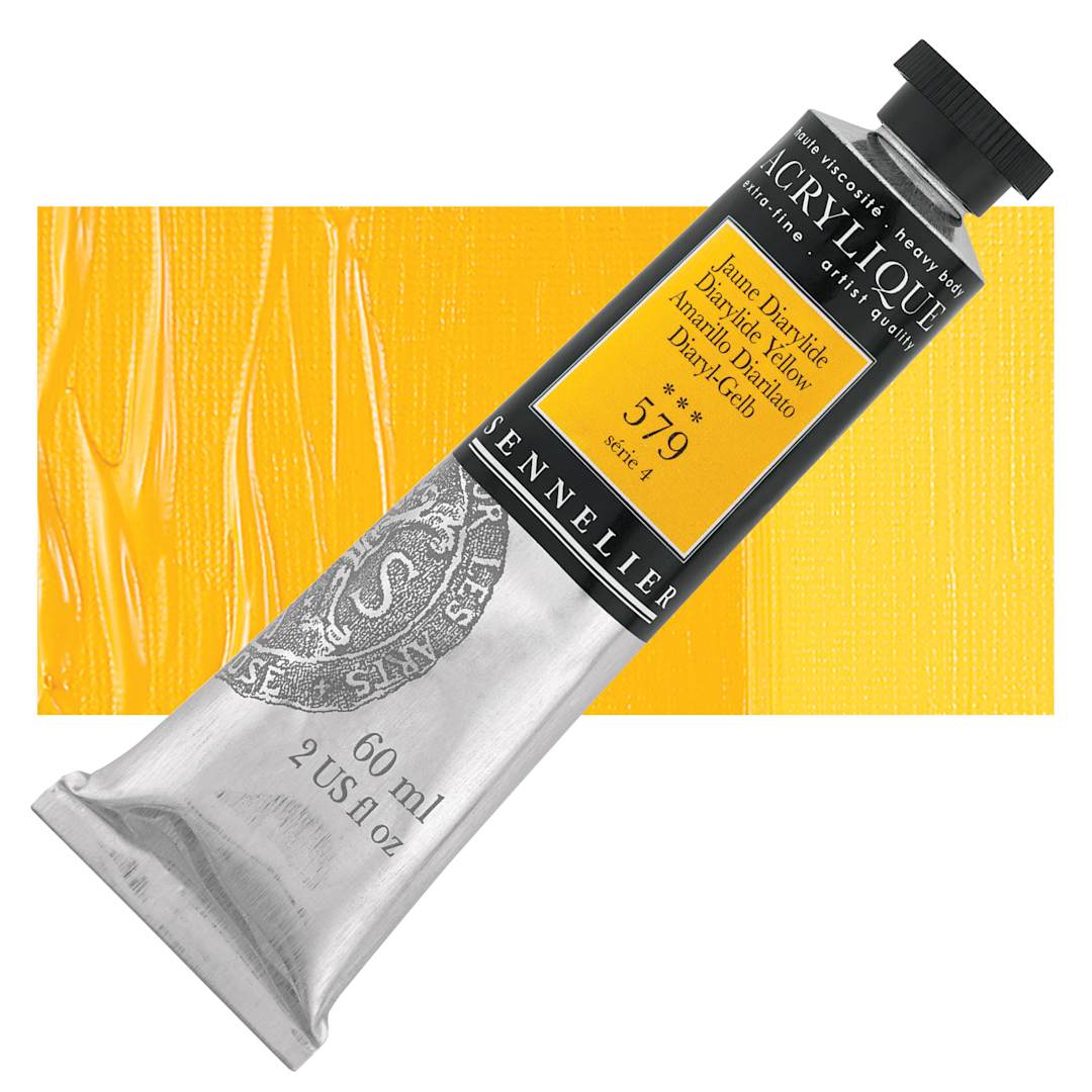 Open in modal - Sennelier Extra-Fine Artist Acrylique - Diarylide Yellow, 60 ml tube and swatch