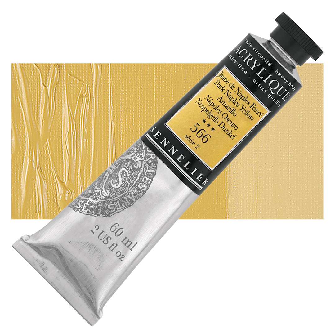 Open in modal - Sennelier Extra-Fine Artist Acrylique - Dark Naples Yellow, 60 ml tube and swatch