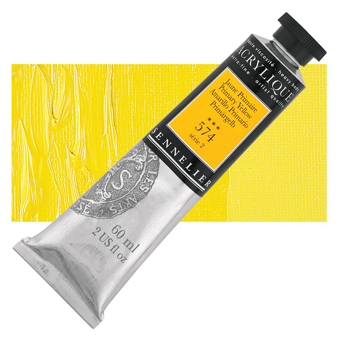 Open in modal - Sennelier Extra-Fine Artist Acrylique - Primary Yellow, 60 ml tube and swatch
