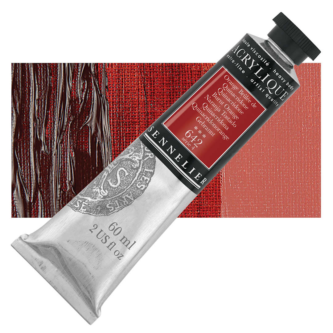 Open in modal - Sennelier Extra-Fine Artist Acrylique - Quinacridone Burnt Orange, 60 ml tube and swatch