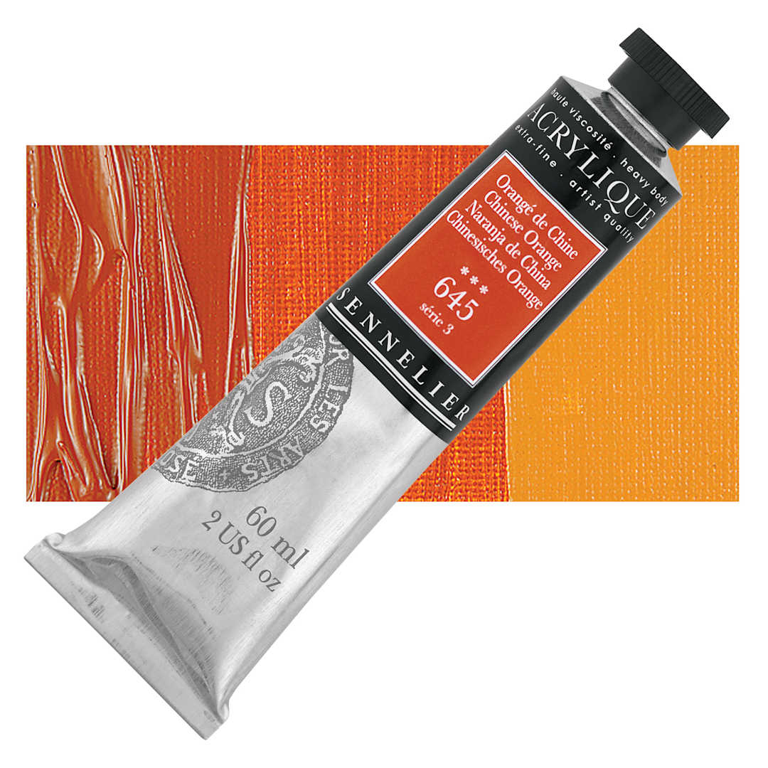 Open in modal - Sennelier Extra-Fine Artist Acrylique - Chinese Orange, 60 ml tube and swatch