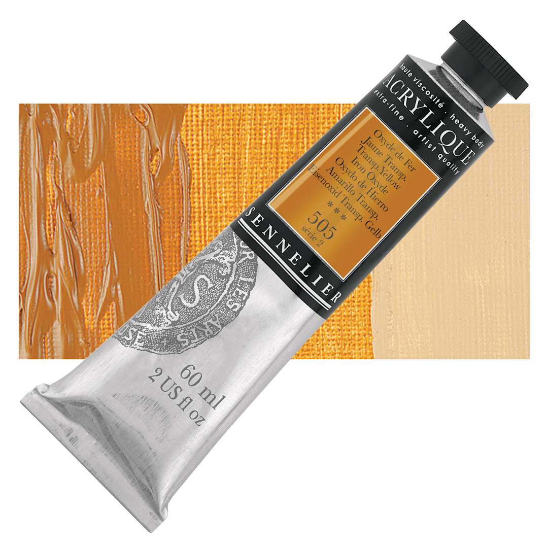 Open in modal - Sennelier Extra-Fine Artist Acrylique - Transparent Yellow Iron Oxyde, 60 ml tube and swatch