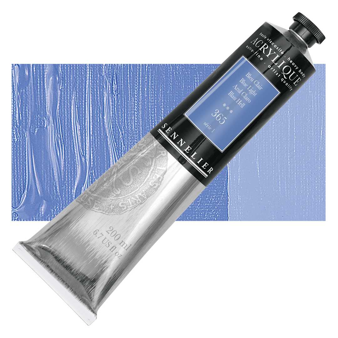 Open in modal - Sennelier Extra-Fine Artist Acrylique - Blue Light, 200 ml tube and swatch