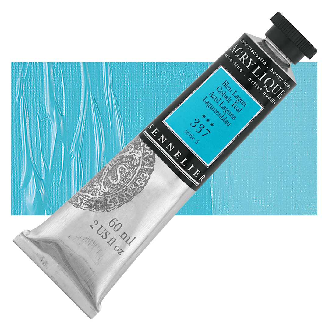 Open in modal - Sennelier Extra-Fine Artist Acrylique - Cobalt Teal, 60 ml tube and swatch