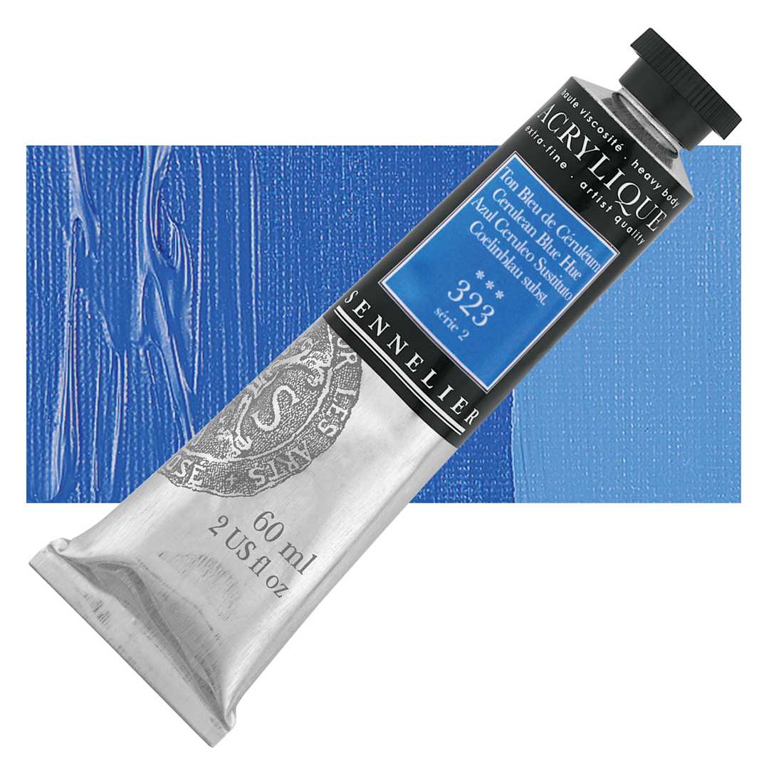 Open in modal - Sennelier Extra-Fine Artist Acrylique - Cerulean Blue Hue, 60 ml tube and swatch