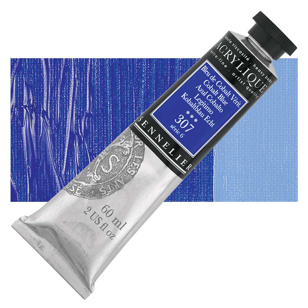 Open in modal - Sennelier Extra-Fine Artist Acrylique - Cobalt Blue, 60 ml tube and swatch