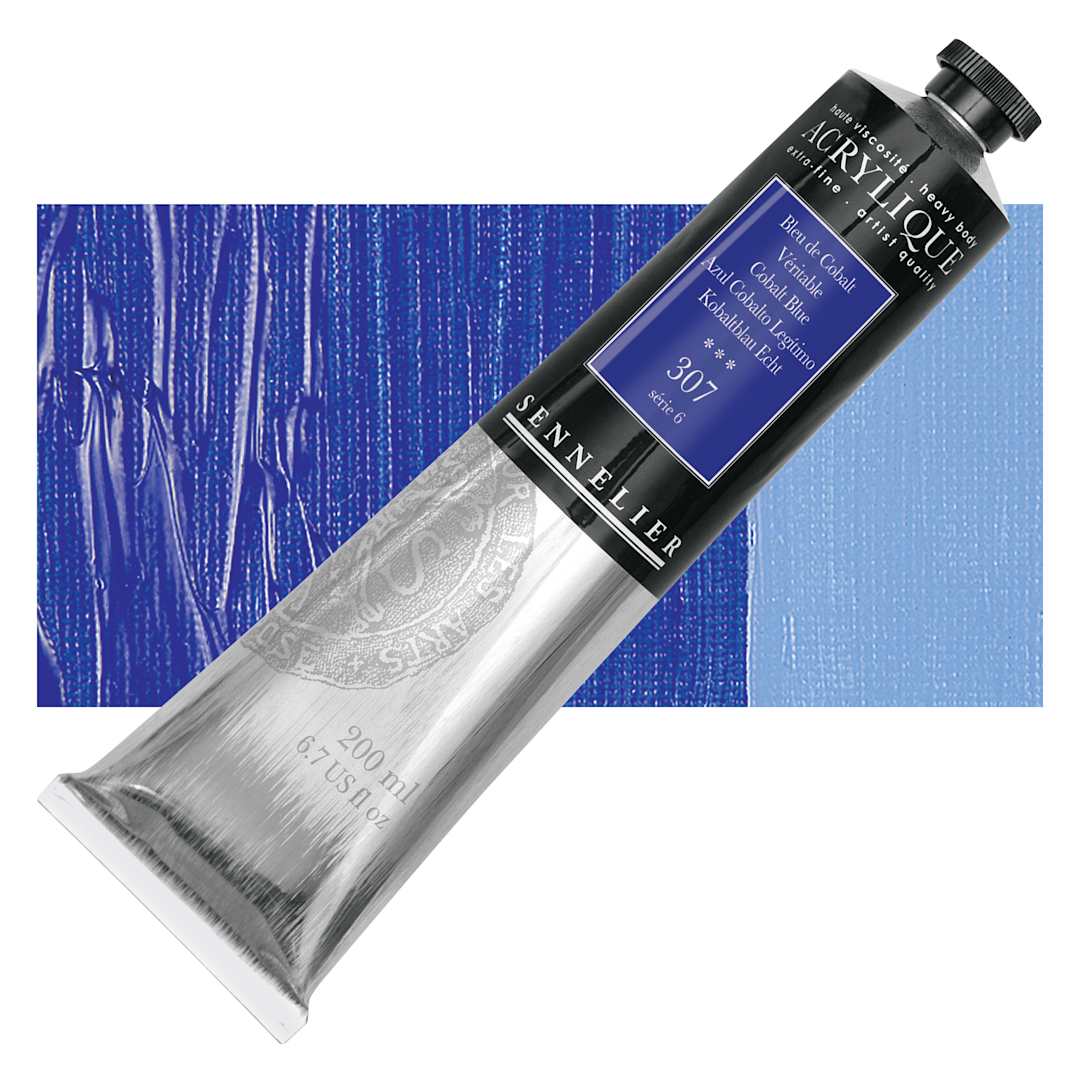 Open in modal - Sennelier Extra-Fine Artist Acrylique - Cobalt Blue, 200 ml tube and swatch
