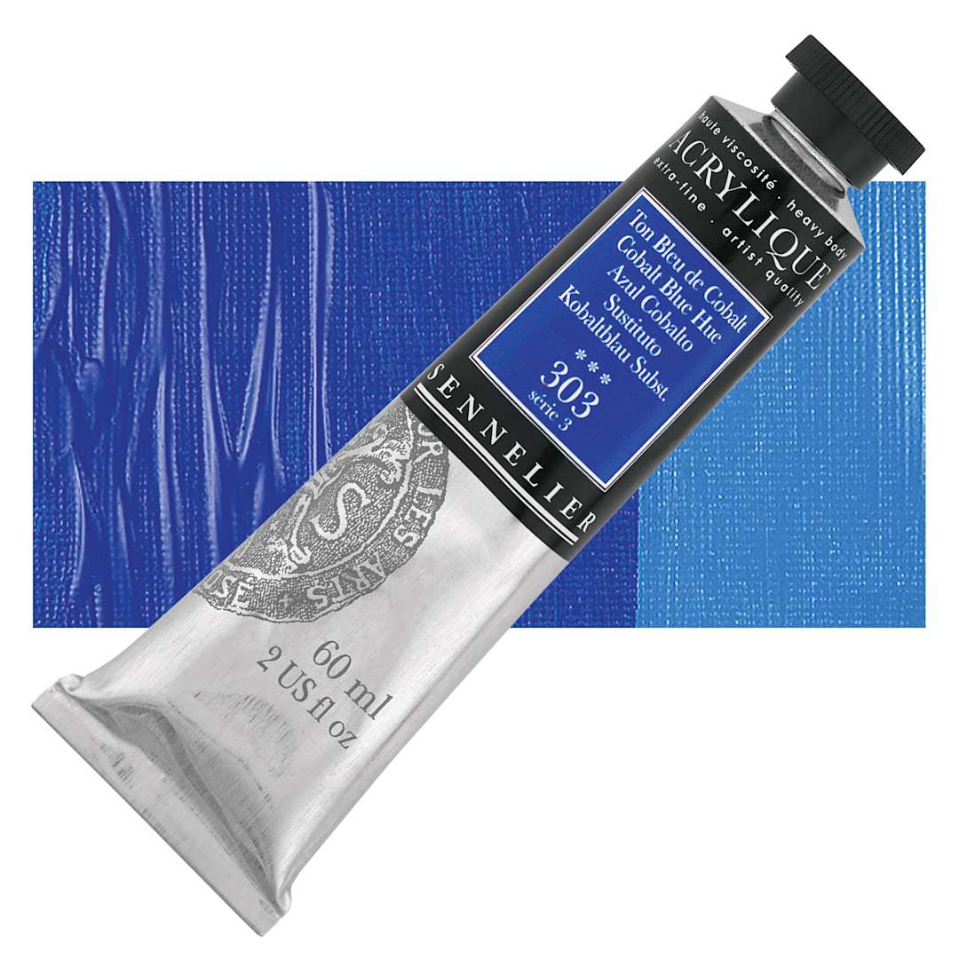 Open in modal - Sennelier Extra-Fine Artist Acrylique - Cobalt Blue Hue, 60 ml tube and swatch