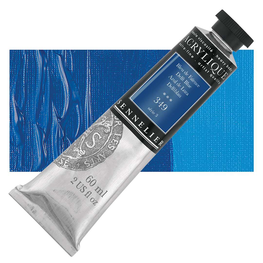 Open in modal - Sennelier Extra-Fine Artist Acrylique - Delft Blue, 60 ml tube and swatch