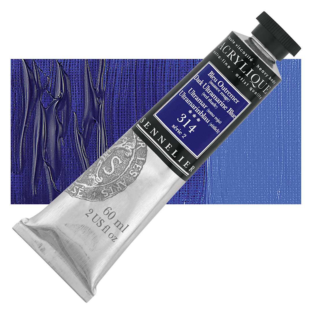 Open in modal - Sennelier Extra-Fine Artist Acrylique - Dark Ultramarine Blue (Red Shade), 60 ml tube and swatch