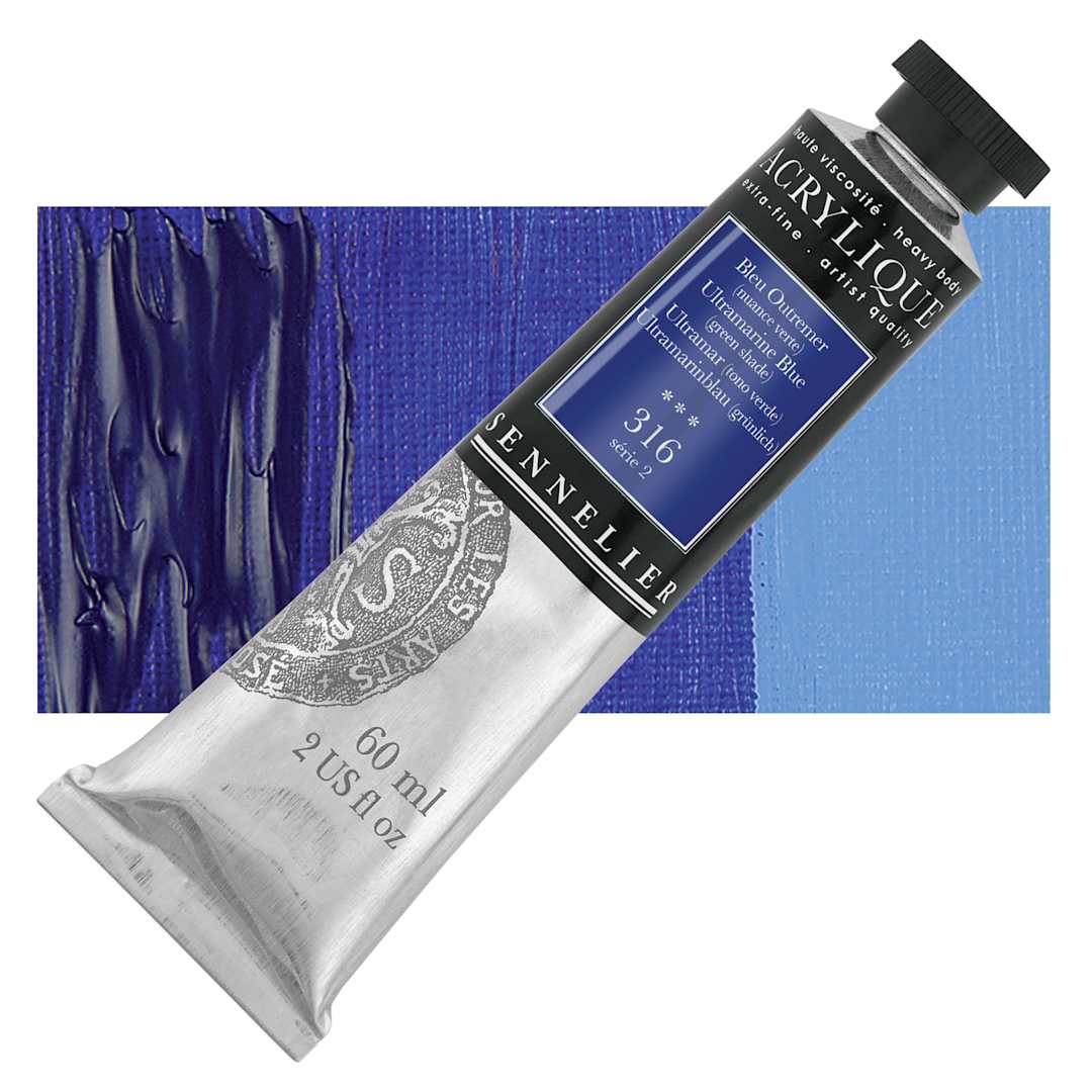 Open in modal - Sennelier Extra-Fine Artist Acrylique - Ultramarine Blue (Green Shade), 60 ml tube and swatch