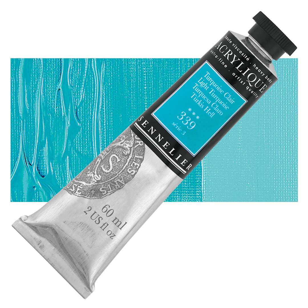 Open in modal - Sennelier Extra-Fine Artist Acrylique - Light Turquoise, 60 ml tube and swatch