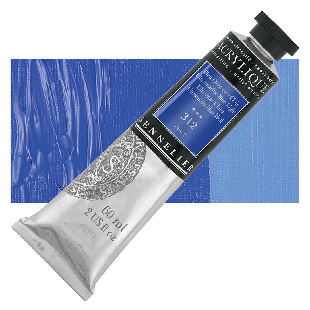 Open in modal - Sennelier Extra-Fine Artist Acrylique - Ultramarine Blue Light, 60 ml tube and swatch