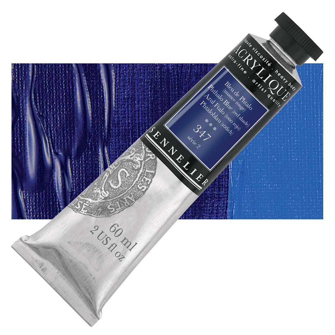 Open in modal - Sennelier Extra-Fine Artist Acrylique - Phthalo Blue (Red Shade), 60 ml tube and swatch