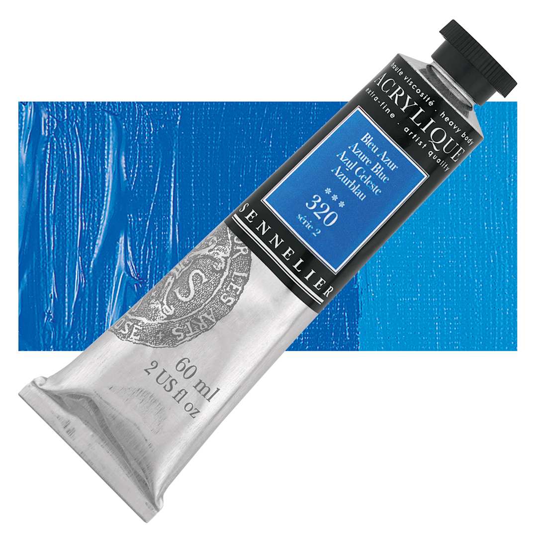 Open in modal - Sennelier Extra-Fine Artist Acrylique - Azure Blue, 60 ml tube and swatch