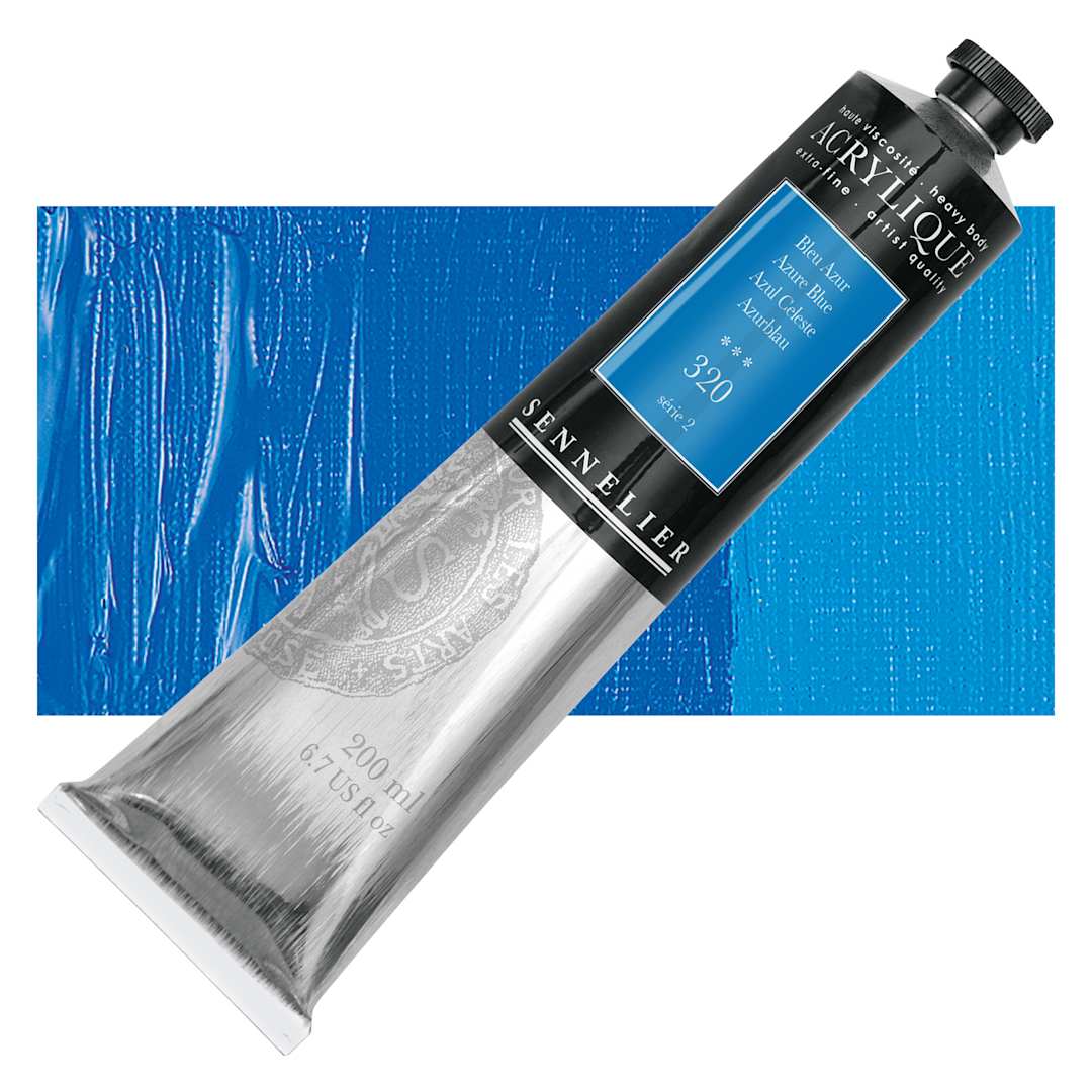 Open in modal - Sennelier Extra-Fine Artist Acrylique - Azure Blue, 200 ml tube and swatch