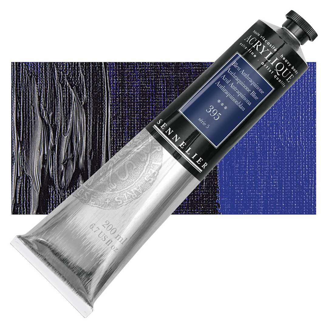 Open in modal - Sennelier Extra-Fine Artist Acrylique - Anthraquinone Blue, 200 ml tube and swatch