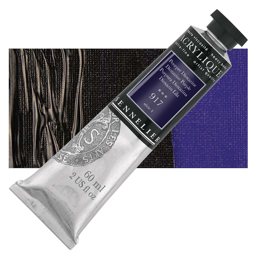 Open in modal - Sennelier Extra-Fine Artist Acrylique - Dioxazine Purple, 60 ml tube and swatch