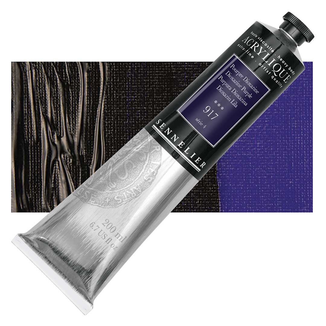 Open in modal - Sennelier Extra-Fine Artist Acrylique - Dioxazine Purple, 200 ml tube and swatch