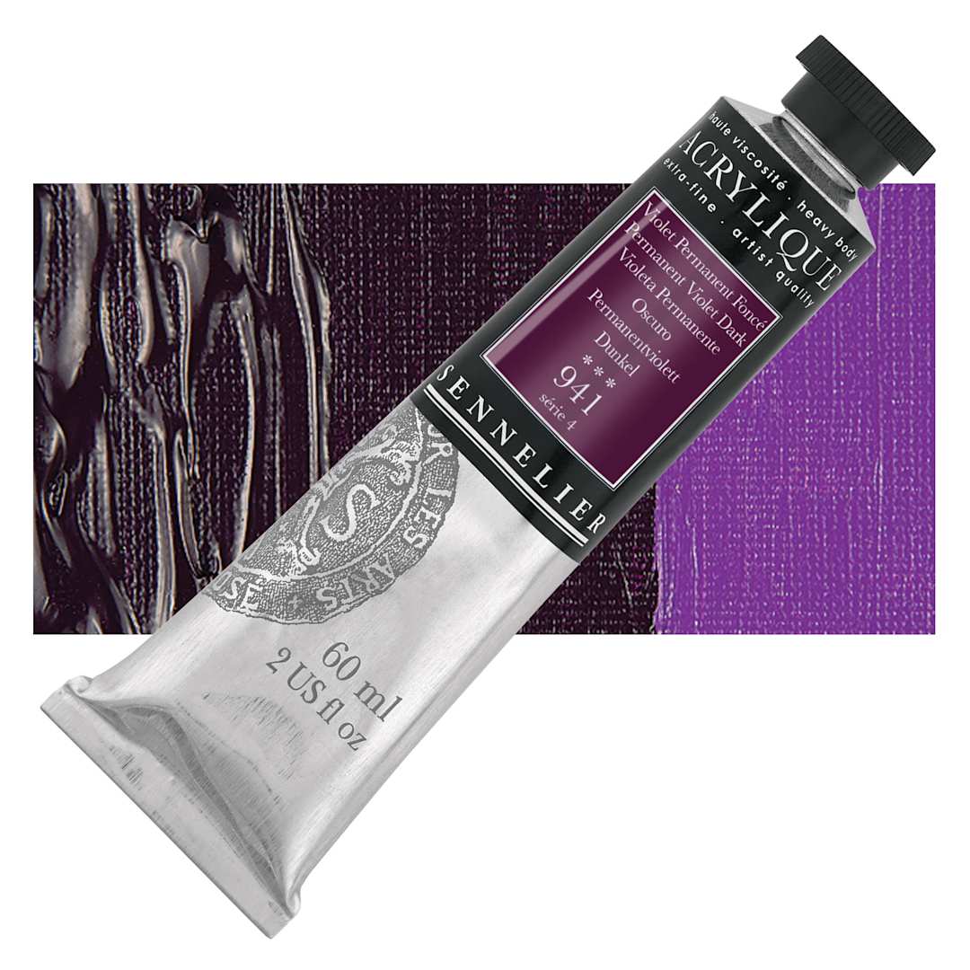 Open in modal - Sennelier Extra-Fine Artist Acrylique - Permanent Violet Dark, 60 ml tube and swatch