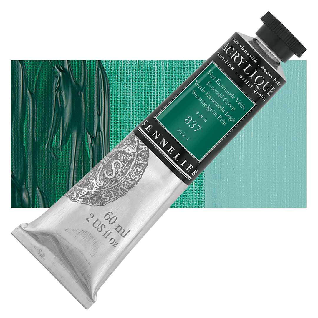 Open in modal - Sennelier Extra-Fine Artist Acrylique - Emerald Green, 60 ml tube and swatch