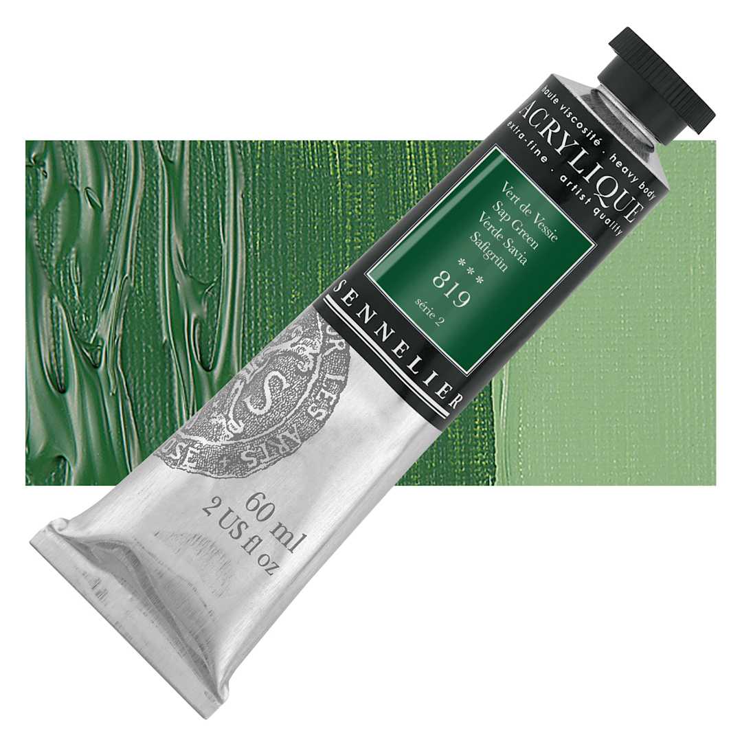 Open in modal - Sennelier Extra-Fine Artist Acrylique - Sap Green, 60 ml tube and swatch