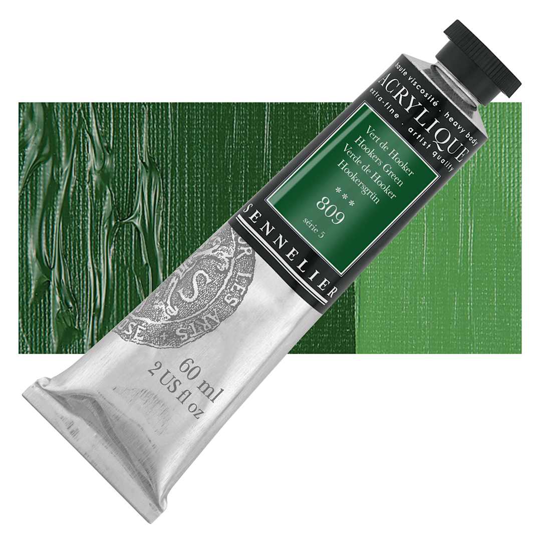 Open in modal - Sennelier Extra-Fine Artist Acrylique - Hookers Green, 60 ml tube and swatch
