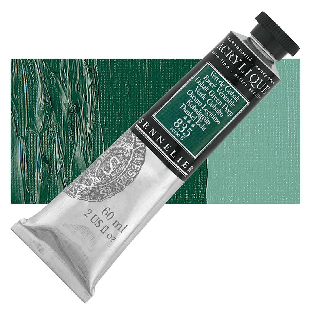Open in modal - Sennelier Extra-Fine Artist Acrylique - Cobalt Green Deep, 60 ml tube and swatch