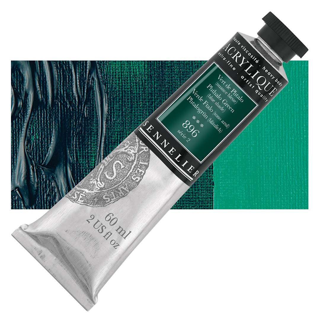 Open in modal - Sennelier Extra-Fine Artist Acrylique - Phthalo Green (Blue Shade), 60 ml tube and swatch