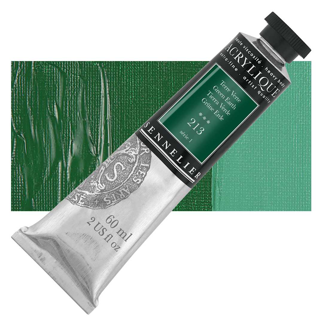 Open in modal - Sennelier Extra-Fine Artist Acrylique - Green Earth, 60 ml tube and swatch