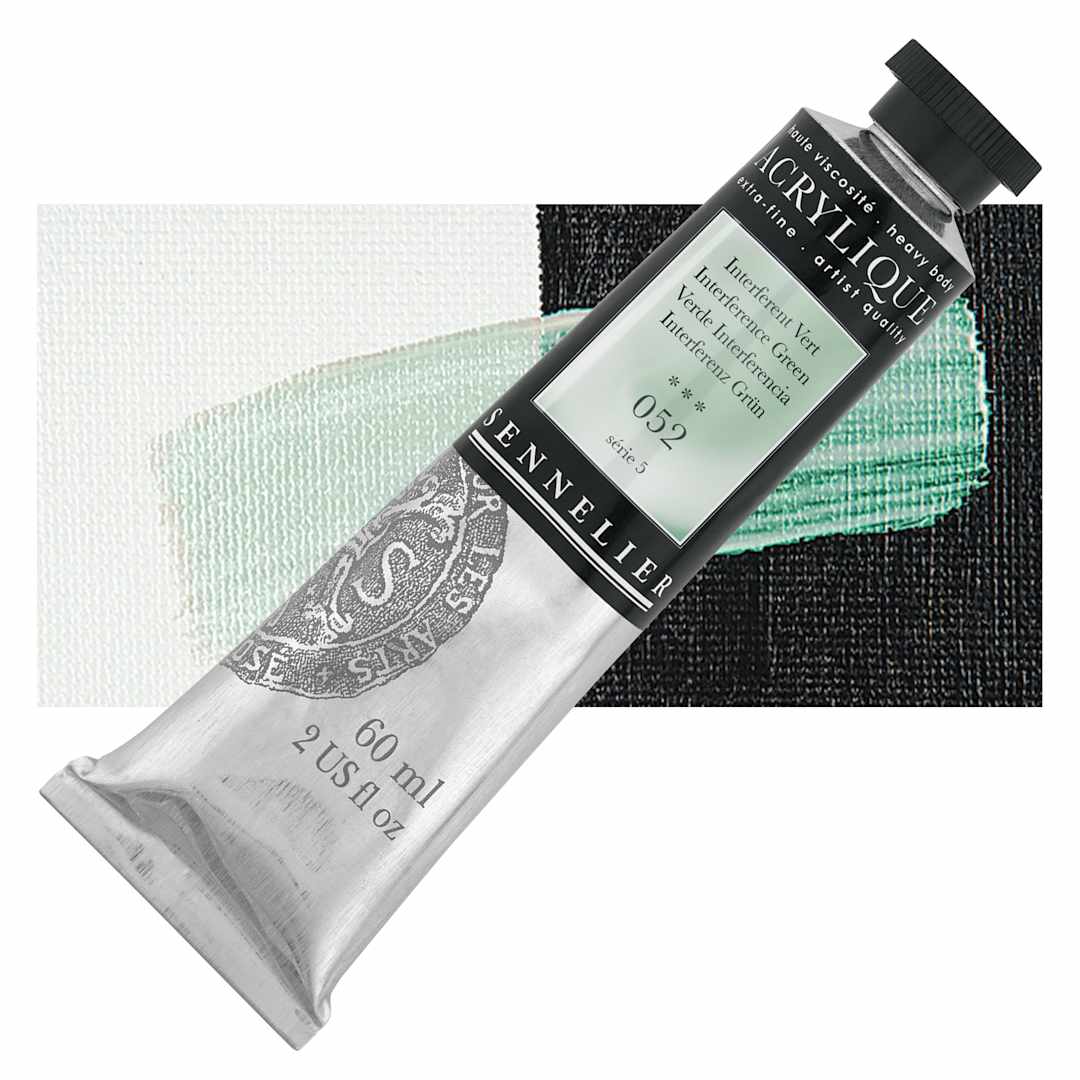 Open in modal - Sennelier Extra-Fine Artist Acrylique - Interference Green, 60 ml tube and swatch