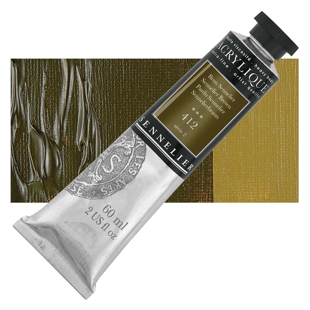 Open in modal - Sennelier Extra-Fine Artist Acrylique - Sennelier Brown, 60 ml tube and swatch