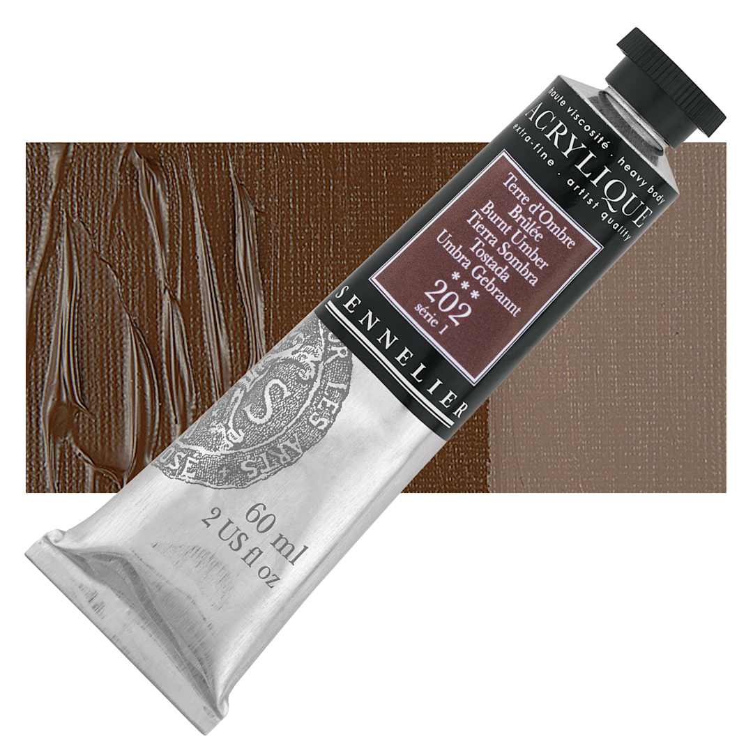 Open in modal - Sennelier Extra-Fine Artist Acrylique - Burnt Umber, 60 ml tube and swatch