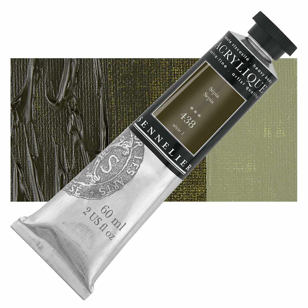 Open in modal - Sennelier Extra-Fine Artist Acrylique - Sepia, 60 ml tube and swatch